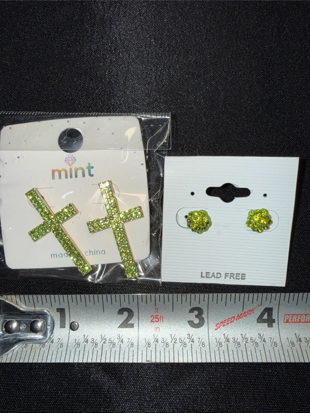 Mint Kids Lime Green Glitter Cross Dangle & Stud Earring Set